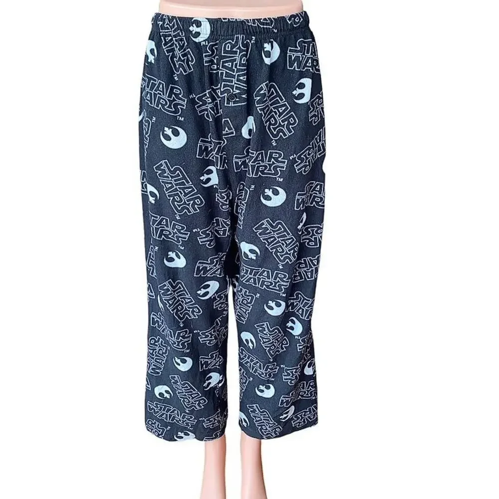 STAR WARS Black & White Fleece Lounge Pajama Pants ~ Boys Size LARGE